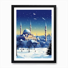 Winter Travel Night Illustration Istanbul Turkey 3 Art Print