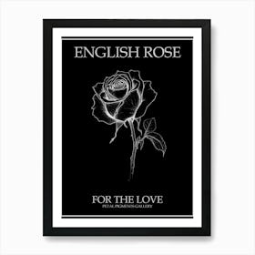 English Rose Black And White Line Drawing 9 Poster Inverted Art Print