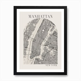 Manhattan New York Boho Minimal Arch Full Beige Color Street Map 1 Art Print