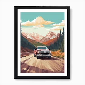 A Ford F 150 Car In Icefields Parkway Flat Illustration 2 Art Print