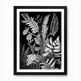 Lady Fern Wildflower Linocut 1 Art Print