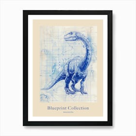 Maiasaura Dinosaur Blue Print Sketch 3 Poster Art Print