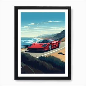A Ferrari F50 In The Pacific Coast Highway Car Illustration 4 Art Print