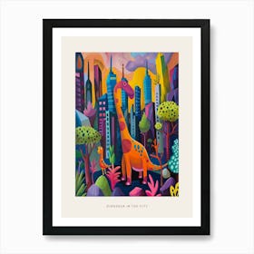 Colourful Dinosaur Cityscape Painting 2 Poster Art Print