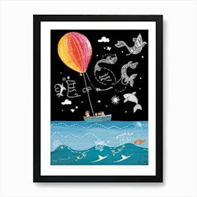 Cartoon Illustration Of A Vibrant Helium Balloon Embellished With Playful Designs Of Children At A (3) Art Print