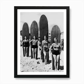 Hawaiian Surfers, Black and White Old Photo, Vintage Surf Art, Vintage Beach Art Print