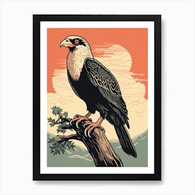 Vintage Bird Linocut Crested Caracara 3 Art Print