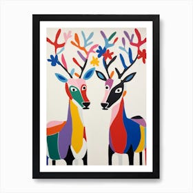 Colourful Kids Animal Art Caribou 1 Art Print