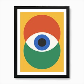 Bauhaus Single Eye, Cool, Pattern, exhibition, evil eye, aura, mystic, vibes, positivity, vintage, retro, modern, contemporary, classic, museum, shapes, abstract, geometric, European, colorful, summer, bold, yellow, decor Art Print