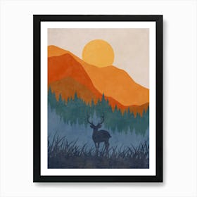 Deer In The Mountains 2 Art Print