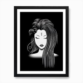 Geisha Black And White Vector Illustration 3 Art Print