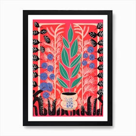 Pink And Red Plant Illustration Zz Plant 7 Art Print