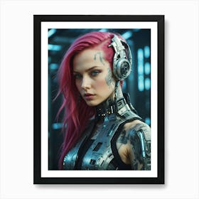 Futuristic Girl With Pink Hair Art Print