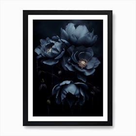 Dark Blue Flowers Art Print