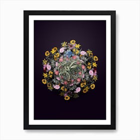 Vintage Iris Scorpiodes Flower Wreath on Royal Purple n.1393 Art Print