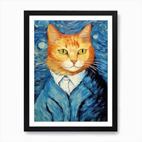 Van Gogh Style Portrait Of Orange Cat Painting Art Print