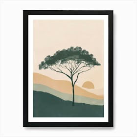 Acacia Tree Minimal Japandi Illustration 1 Art Print