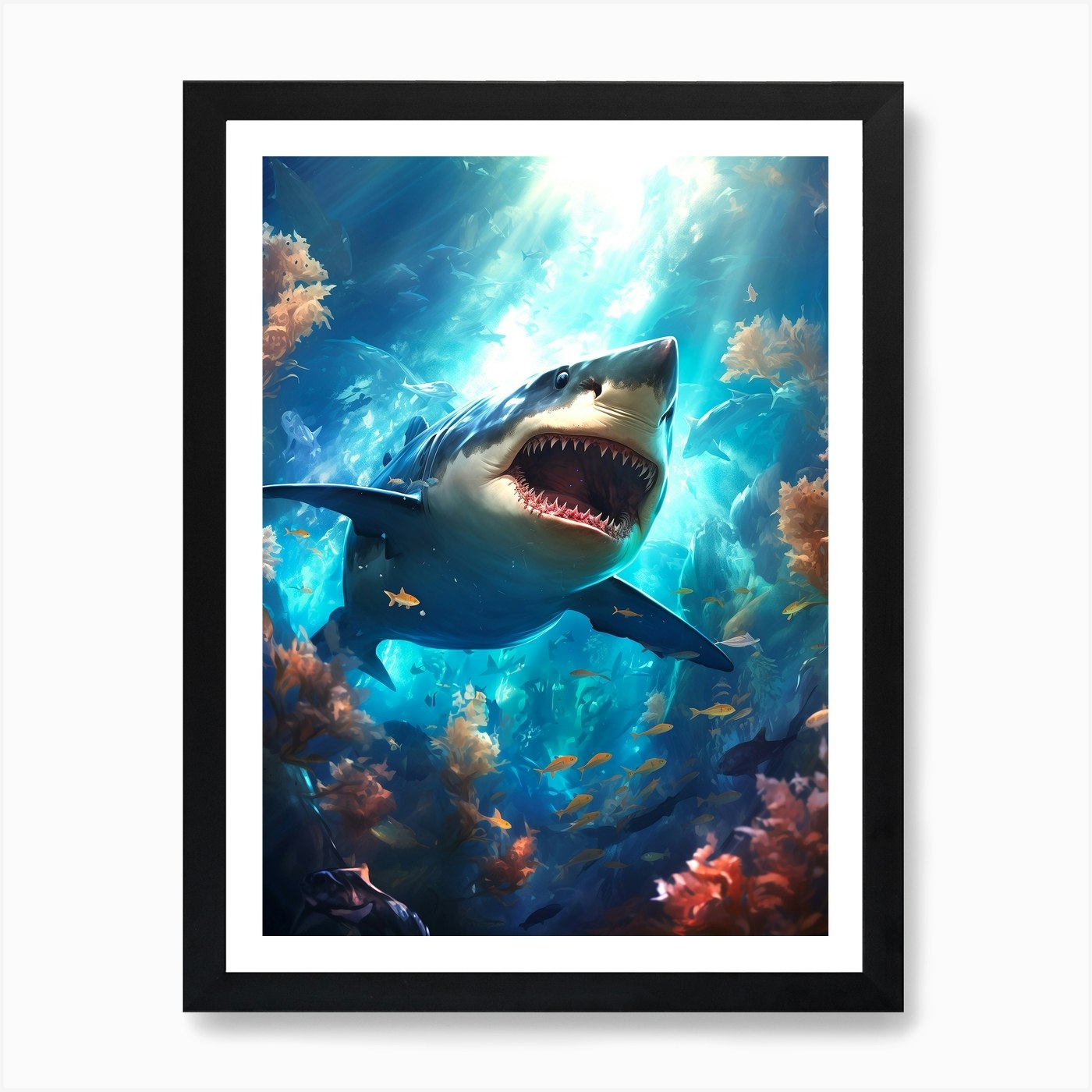 Shark In The Ocean Art Print by Frances Creative - Fy