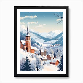 Vintage Winter Travel Illustration Transylvania Romania 3 Art Print