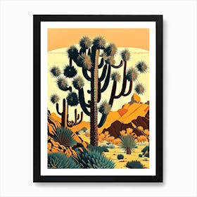 Joshua Tree Pattern Retro Illustration (8) Art Print
