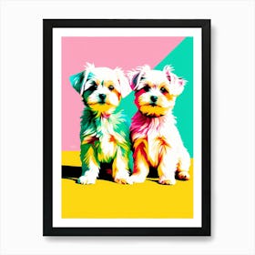 'Maltese Pups', This Contemporary art brings POP Art and Flat Vector Art Together, Colorful Art, Animal Art, Home Decor, Kids Room Decor, Puppy Bank - 81st Art Print