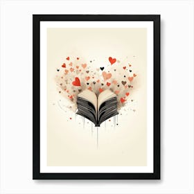 Black & Coral Open Book Heart 2 Art Print