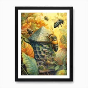 Cuckoo Bee Beehive Watercolour Illustration 3 Art Print