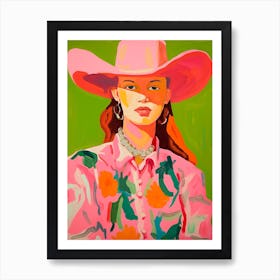 Neon Pop Colourful Cowgirl Portrait Art Print