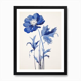 Blue Botanical Anemone 3 Art Print