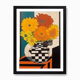 Chrysanthemums With A Cat 2 Abstract Expressionist Art Print