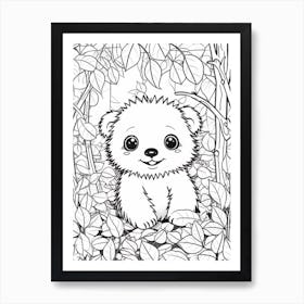 Line Art Jungle Animal Sloth 1 Art Print