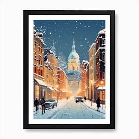 Winter Travel Night Illustration Budapest Hungary 4 Art Print