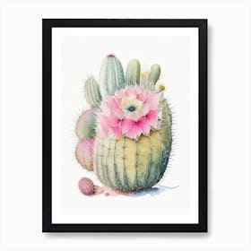 Pincushion Cactus Pastel Watercolour Art Print