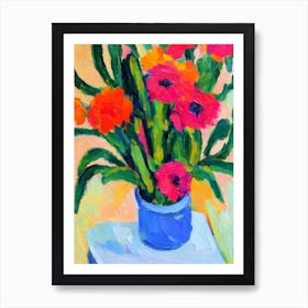 Cactus Flower Floral Abstract Block Colour 2 Flower Art Print
