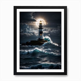 Lighthouse In The Ocean Print Art Print