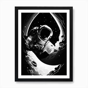 Astronaut Floating In Space Noir Comic Art Print