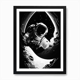 Astronaut Floating In Space Noir Comic Poster