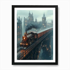 Steam Train Crossing A Bridge Art Print