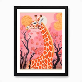Giraffe Pink Blooming Portrait 2 Art Print