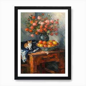 Flower Vase Aster With A Cat 4 Impressionism, Cezanne Style Art Print