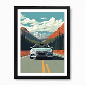 A Audi A4 Car In Icefields Parkway Flat Illustration 4 Art Print