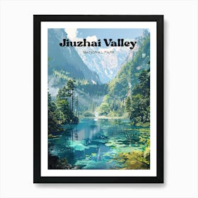 Jiuzhai Valley National Park Tibet Travel Art Illustration Art Print
