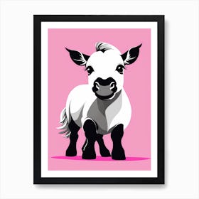 Playful pony On Solid pink Background, modern animal art, Art Print