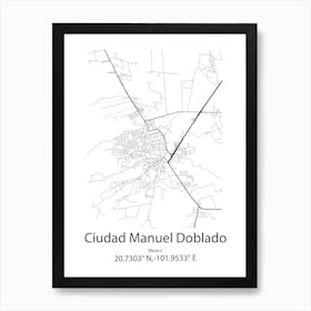 Ciudad Manuel Doblado,Mexico Minimalist Map Art Print