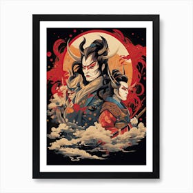 Samurai Noh And Kabuki Theater Style Illustration 2 Art Print