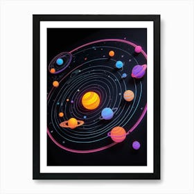 Default Neon Black Light Sgraffito Solar System 3d Illustratio 0 (4) Art Print