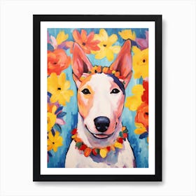 Bull Terrier Portrait With A Flower Crown, Matisse Painting Style 2 Art Print