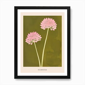 Pink & Green Scabiosa 2 Flower Poster Art Print