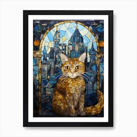 Mosaic Cat With Medieval Church In The Background 1 Art Print