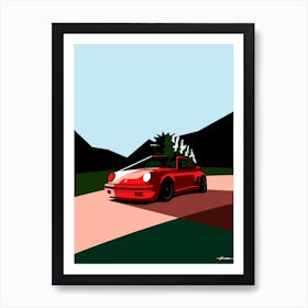 Porsche 911 - Christmas Tree - Retro Classic Red Art Print